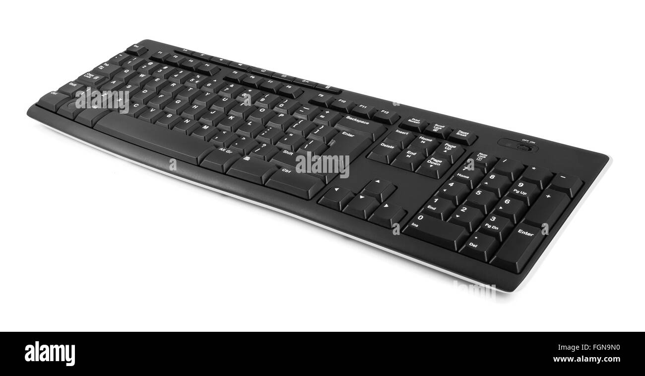 Drahtlose Computer-Tastatur, die isoliert auf weißem Hintergrund mit Beschneidungspfad Stockfoto