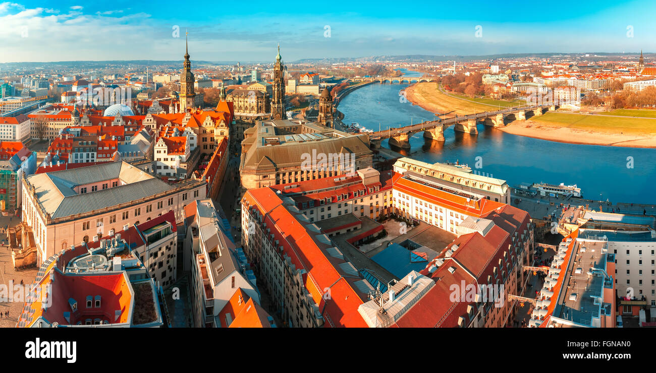 Panorama der Altstadt und Elbe, Dresden, Deutschland Stockfoto