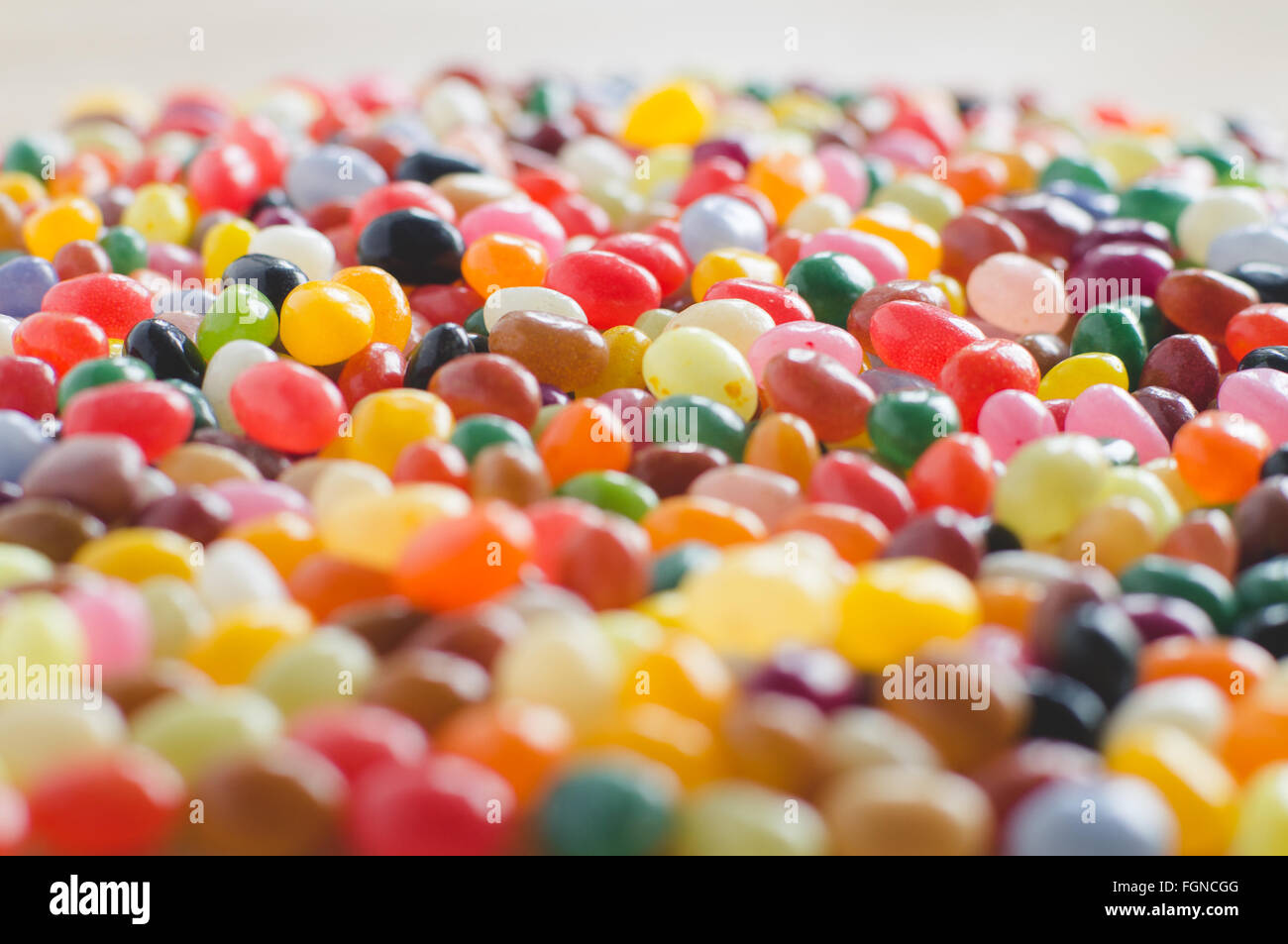 Jelly Beans Sideview Hintergrund mit selektiven Fokus Stockfoto