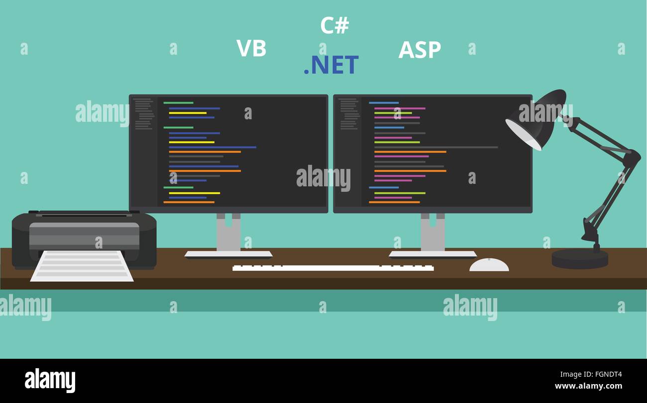 Programmierer Arbeitsbereich visual Studio .net Technologie Asp Vb basic Stock Vektor