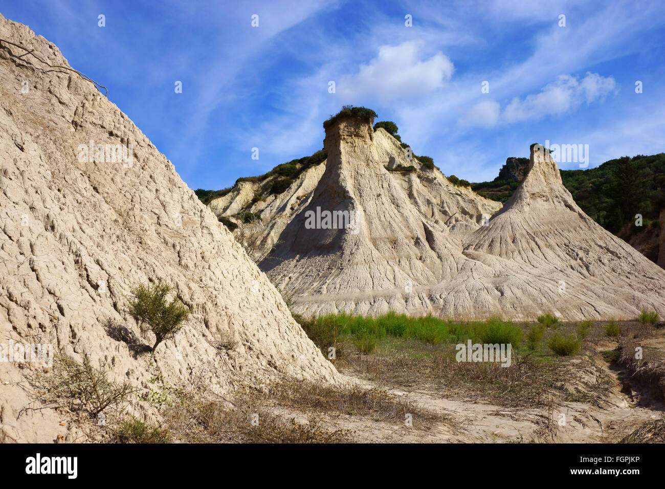 Erde Pyramides, Erosion Hügel und geologische Phänomen Komolithi in der Nähe von Potamida, Insel Kreta, Griechenland Stockfoto