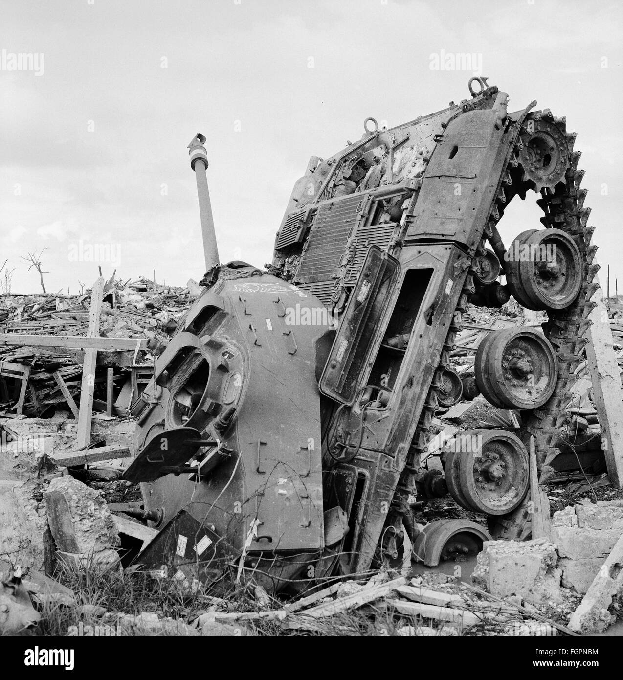 Vietnamkrieg, zerstörter nordvietnamesischer Panzer, Quang Tri, 1972, zusätzliche-Rechte-Clearences-nicht verfügbar Stockfoto