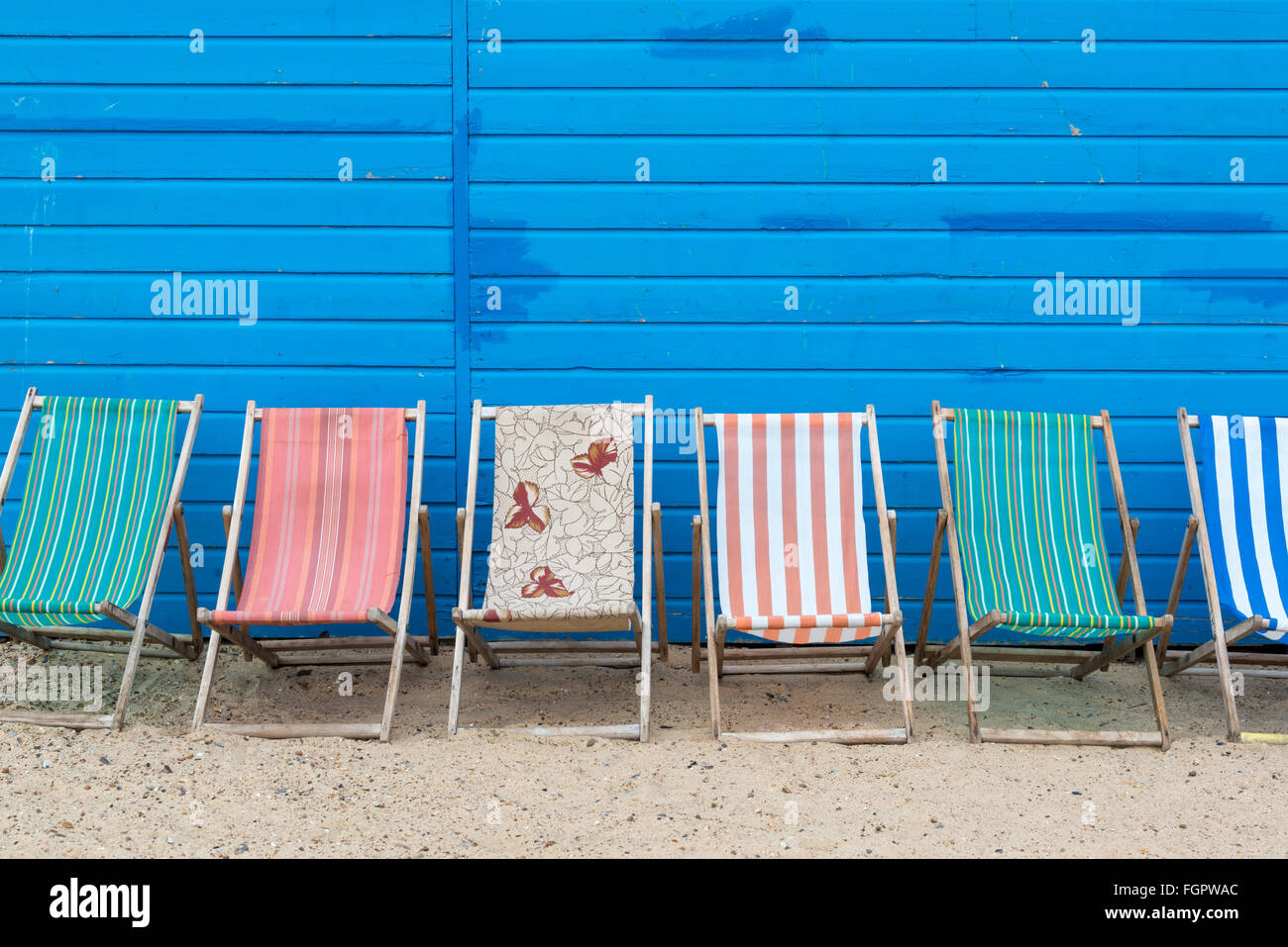 Liegestühle für die Vermietung am Strand von Great Yarmouth, Norfolk, England, UK Stockfoto