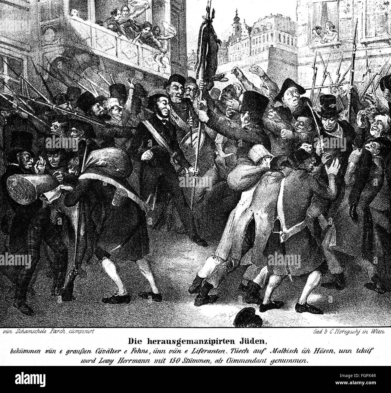 Judentum, Karikatur zur jüdischen Emanzipation, Zeichnung, Wien, 1848, Zusatzrechte-Clearences-nicht vorhanden Stockfoto