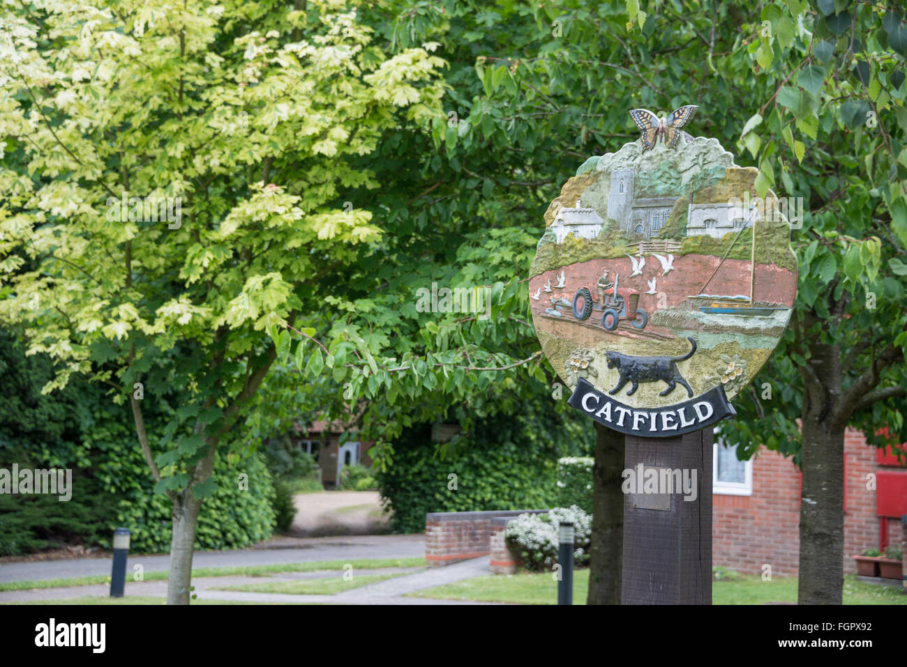 Catfield Dorf Schild, Norfolk, England, UK Stockfoto