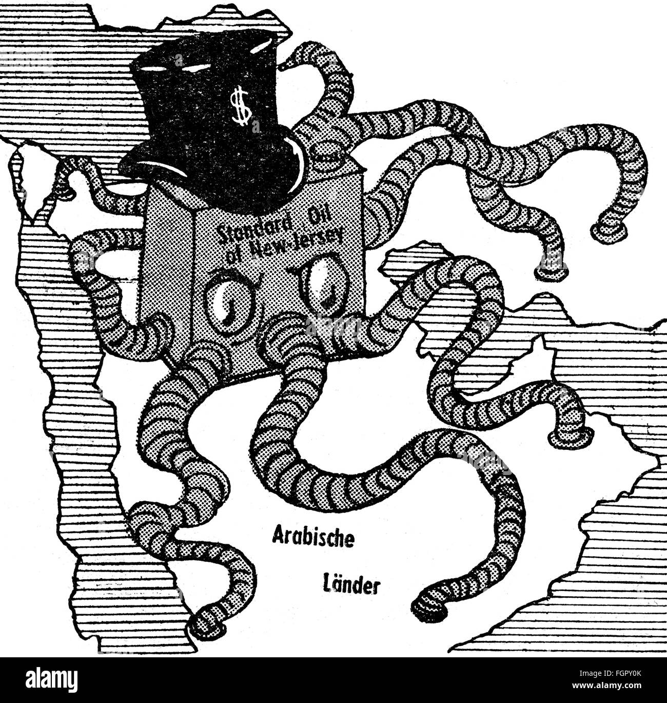 Energie, Rohöl, amerikanische Ölkrake, die die arabische Halbinsel bedroht, Karikatur, aus: 'Prawda', Moskau, 1958, Additional-Rights-Clearences-not available Stockfoto