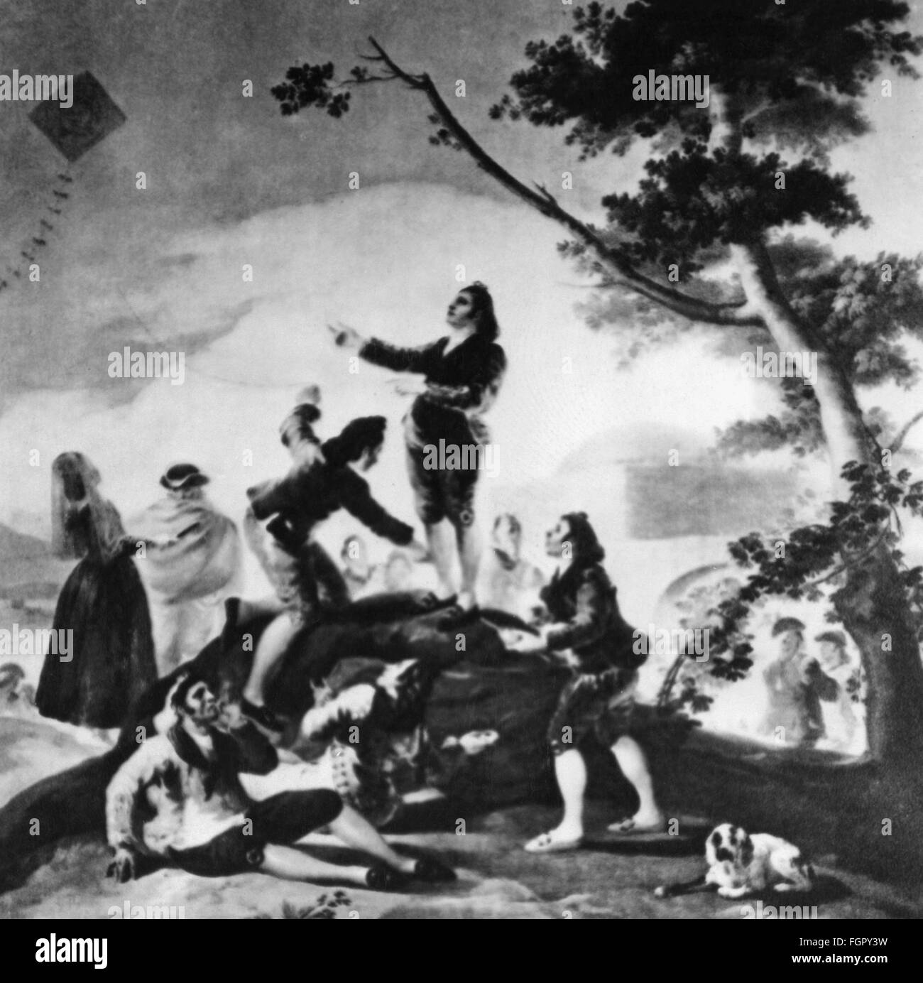Freizeit, Kitesurfen, Gruppenfliegen, nach dem Gemälde 'La Cometa', von Francisco de Goya y Lucientes (1746 - 1828), 1778, Additional-Rights-Clearences-not available Stockfoto