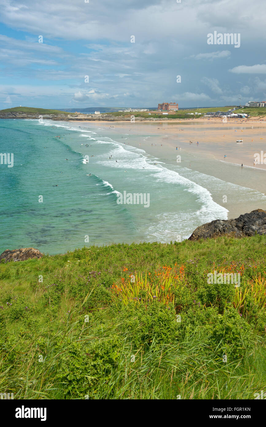 Fistral Beach in der Nähe von Newquay in Süd Cornwall Stockfoto