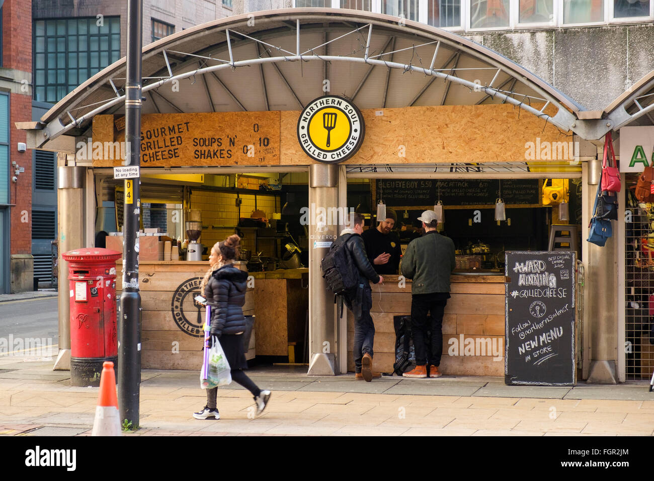 Manchester, UK 18. Februar 2016: Northern Soul gegrillter Käse - Suppen in der Church Street in The Northern Quarter Stockfoto