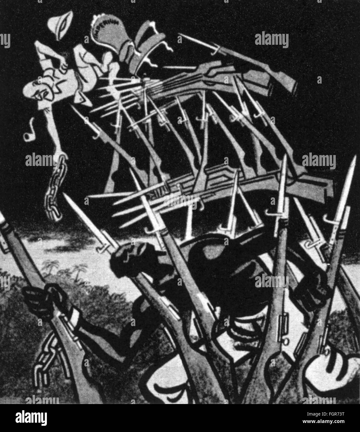 Kolonialismus, 'der Thron wackelt', Zeichnung von Antonin Pelc (1895 - 1967), Prag, 1950er Jahre, Zusatzrechte-Clearences-nicht vorhanden Stockfoto