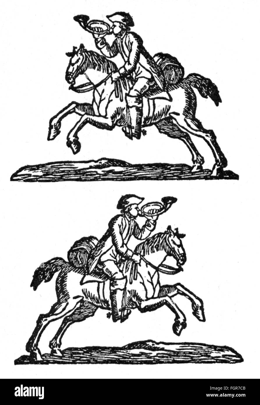 Post, Postboten, Postillon, Titelvignette der Neuen Zürcher Zeitung, um 1800, Zusatzrechte-Clearences-nicht verfügbar Stockfoto