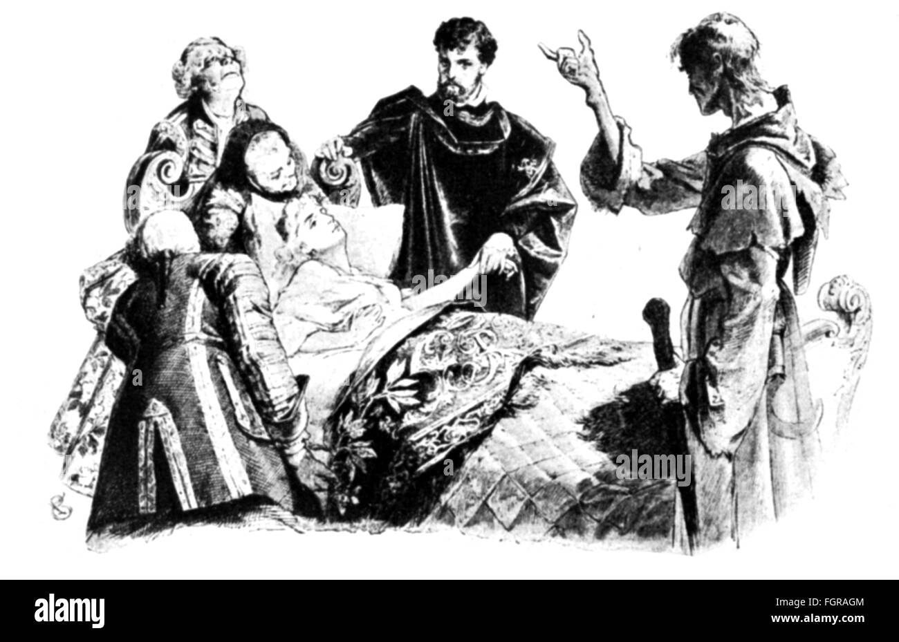 Literatur, Märchen, Brüder Grimm, 'Pate Tod', Zeichnung von Philip Grotjohann (1841 - 1892), aus: 'Kinder- und Hausmärchen', 1885, Additional-Rights-Clearences-not available Stockfoto