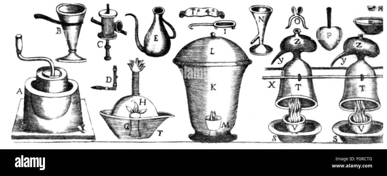 Medizin, Pharmazie, Laborgeräte, Kupferstich, Aus: Antonio de Sgobbis, 'Theatro Pharmaceutico", Drucken: Paolo Baglioni, Venedig, 1682, Artist's Urheberrecht nicht gelöscht werden Stockfoto