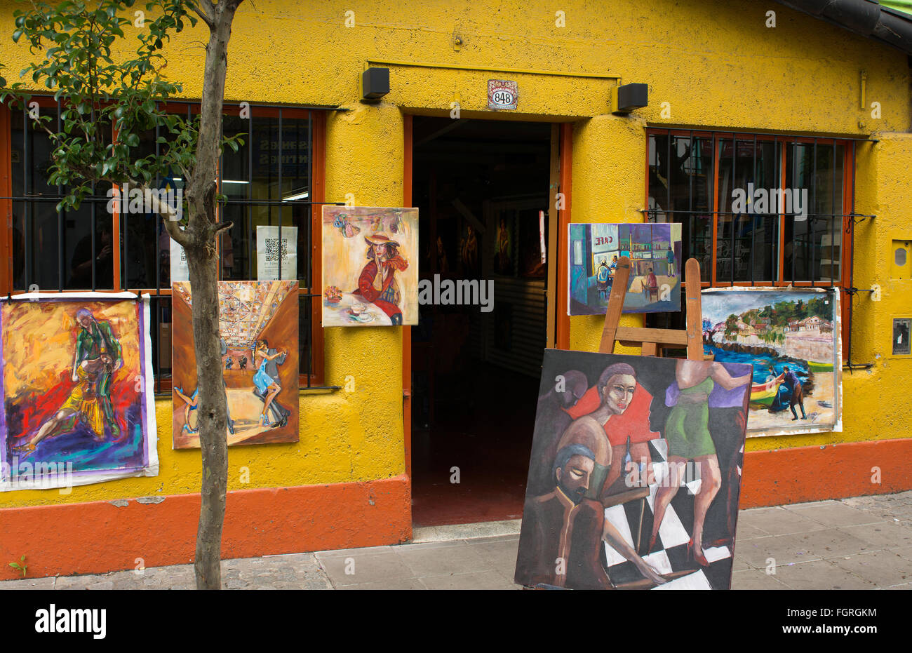 Buenos Aires Argentinien La Boca bunten Shop mit Malereien und Kunstwerke zu verkaufen Stockfoto