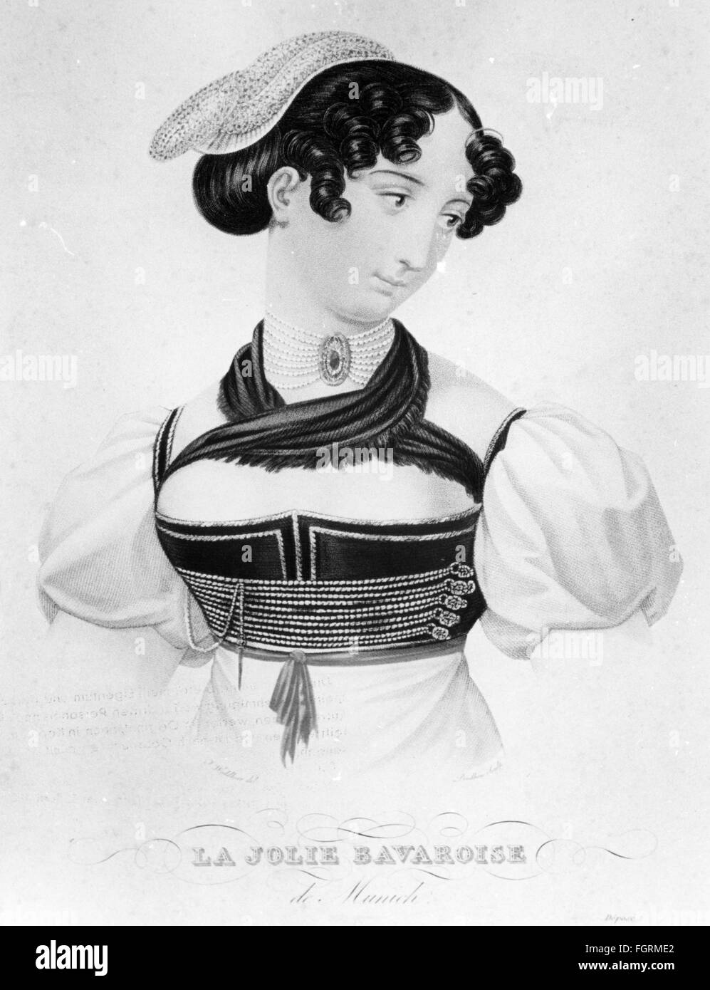 Mode, Tracht, Bayern, "La Jolie Bavaroise de München', farbige Kupferstich von Johann Waldherr (1779-1842), ca. 1810, Artist's Urheberrecht nicht gelöscht werden Stockfoto