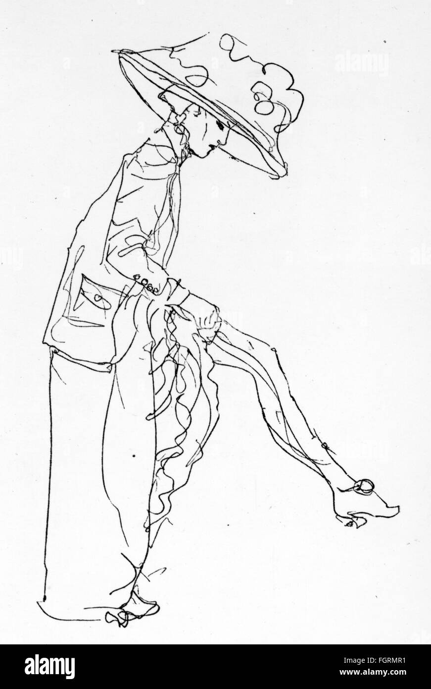 Mode, Anfang des 20. Jahrhunderts / Jahrhundertwende, Frau, die ihre Strümpfe anpasst, Zeichnung von Gustav Klimt (1862 - 1918), um 1900, Additional-Rights-Clearences-not available Stockfoto