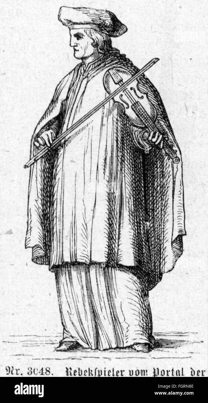 Musik, Musiker, rebec Spieler, Skulptur, Eckpfeiler an der Kirche Saint Julien des Menetriers, Paris, 14. Jahrhundert, Holzstich, 19. Jahrhundert, Musiker, Musiker, rebec, Musikinstrument, Musikinstrumente, Chordophon, Bogeninstrument, Streichinstrumente, die Saiten, Saiteninstrument, Saiteninstrumente, Musik machen, Musik machen, Musik machen, Musik spielen, Musik spielen, macht Musik, spielt Musik, Männer-Gotik, Mittelalter Stockfoto