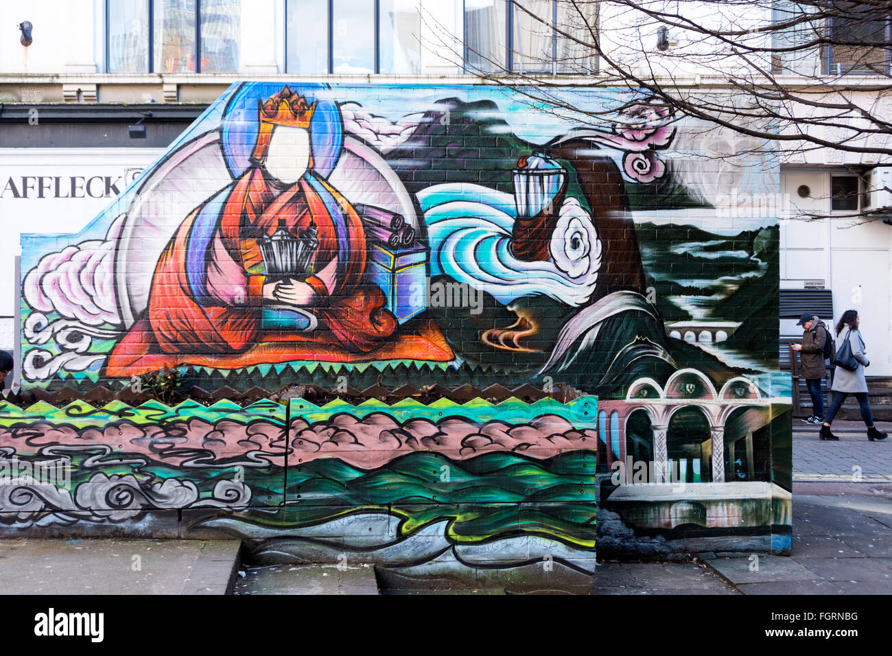 Wandbild an Tib Street, Northern Quarter, Manchester, England, Großbritannien Stockfoto