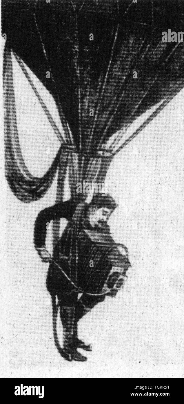 Fotografie, Fotograf, Fotograf am Ballon hängend, Holzstich, 1889, Zusatz-Rechte-Clearences-nicht vorhanden Stockfoto