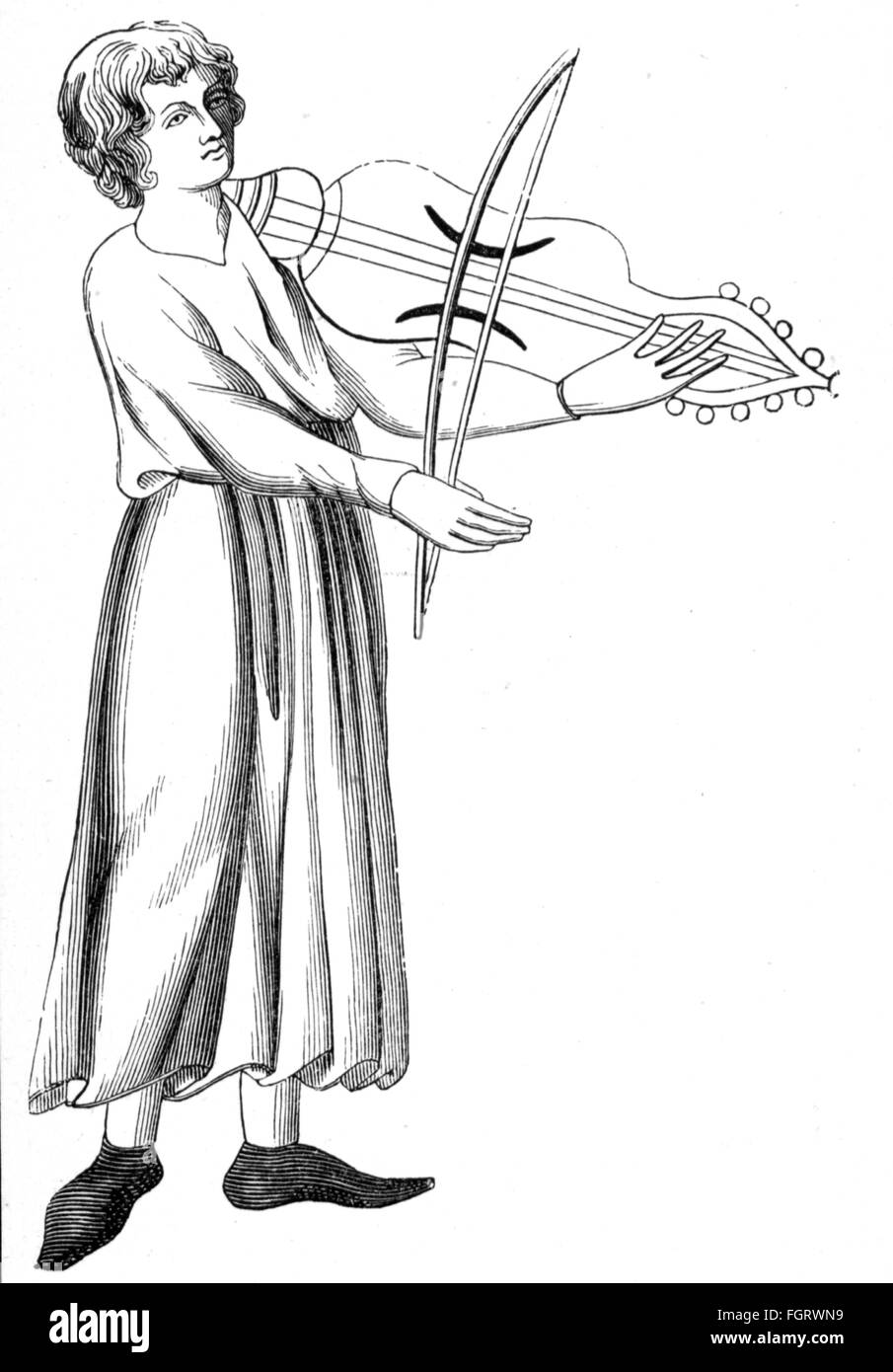 Musik, Musiker, Streicherspieler mit dreisairiges Streichinstrument, nach Miniatur, Frankreich, 13. Jahrhundert, Holzstich, 19. Jahrhundert, Musikinstrument, Musikinstrumente, Streichinstrument, Streichinstrumente, Streichinstrumente, Chordophon, Mittelalter, Gotik, Gotik, dreisaitiger, Bögen, Bogen, Menschen, Mann, Männer, Männchen, gebogene Instrument, Streichinstrument, gebogene Instrumente, Die Saiten, Miniatur, Miniaturen, historisch, historisch, Additional-Rights-Clearences-nicht verfügbar Stockfoto