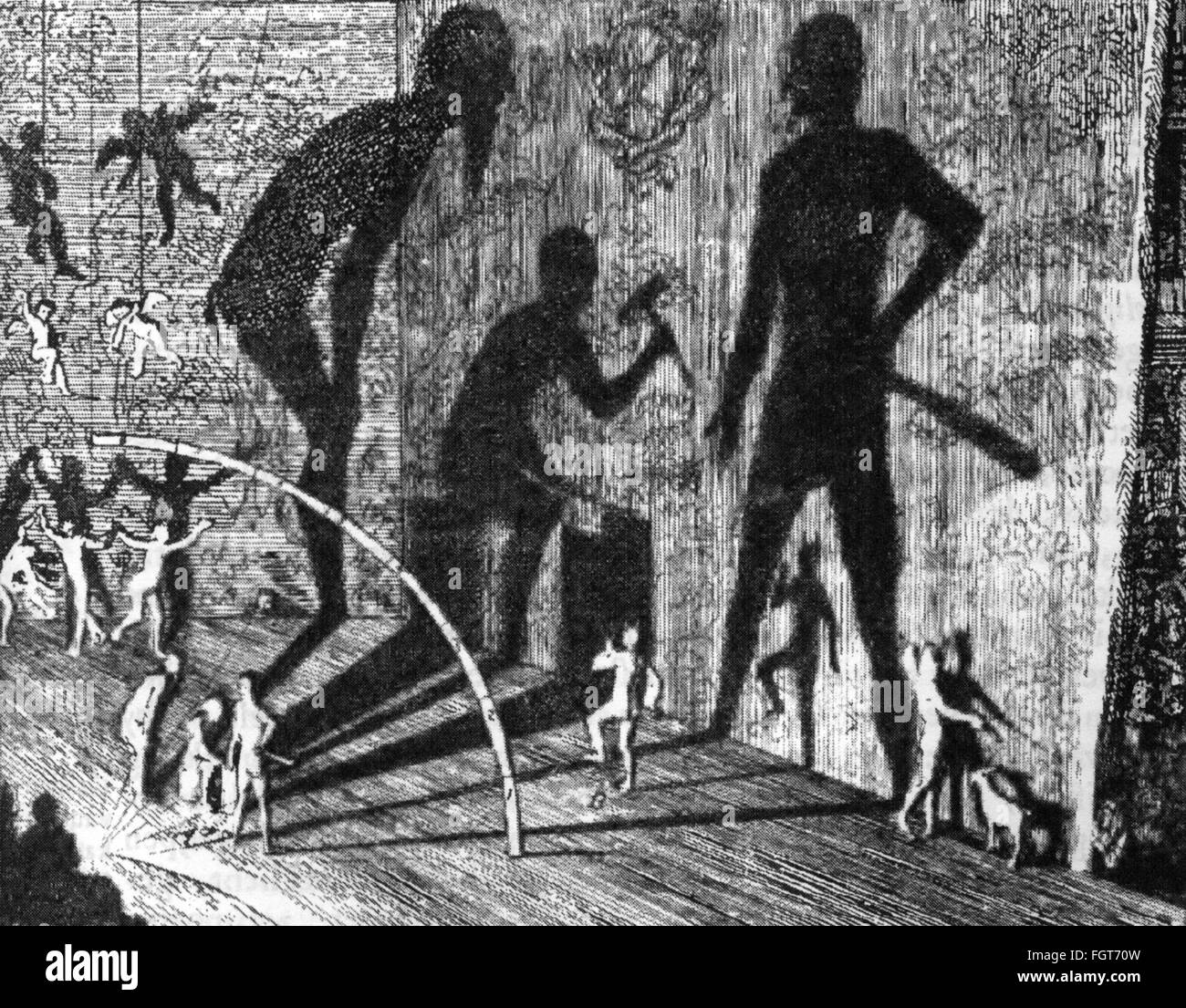 Theater / Theater, Schattenspiel, Schattentanz, Gravur zu 'Inleydingh tot de Hooge Schoole der Schilderkonst', von Samuel van Hoogstraten, 1678, Zusatz-Rechte-Clearences-nicht vorhanden Stockfoto