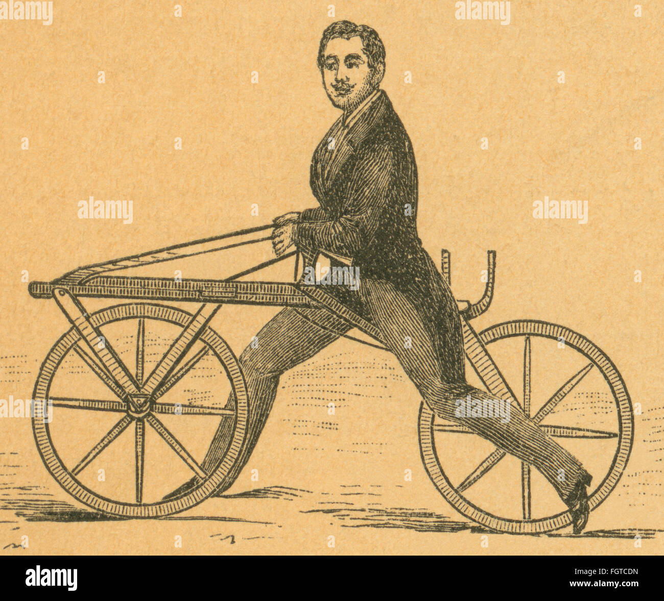 Transport / Transport, Fahrrad, Draisine von Karl Baron von Drais, 1817,  Holzstich aus der Zeitschrift Gartenlaube, 1886.,  Zusatz-Rechte-Freigaben-nicht vorhanden Stockfotografie - Alamy