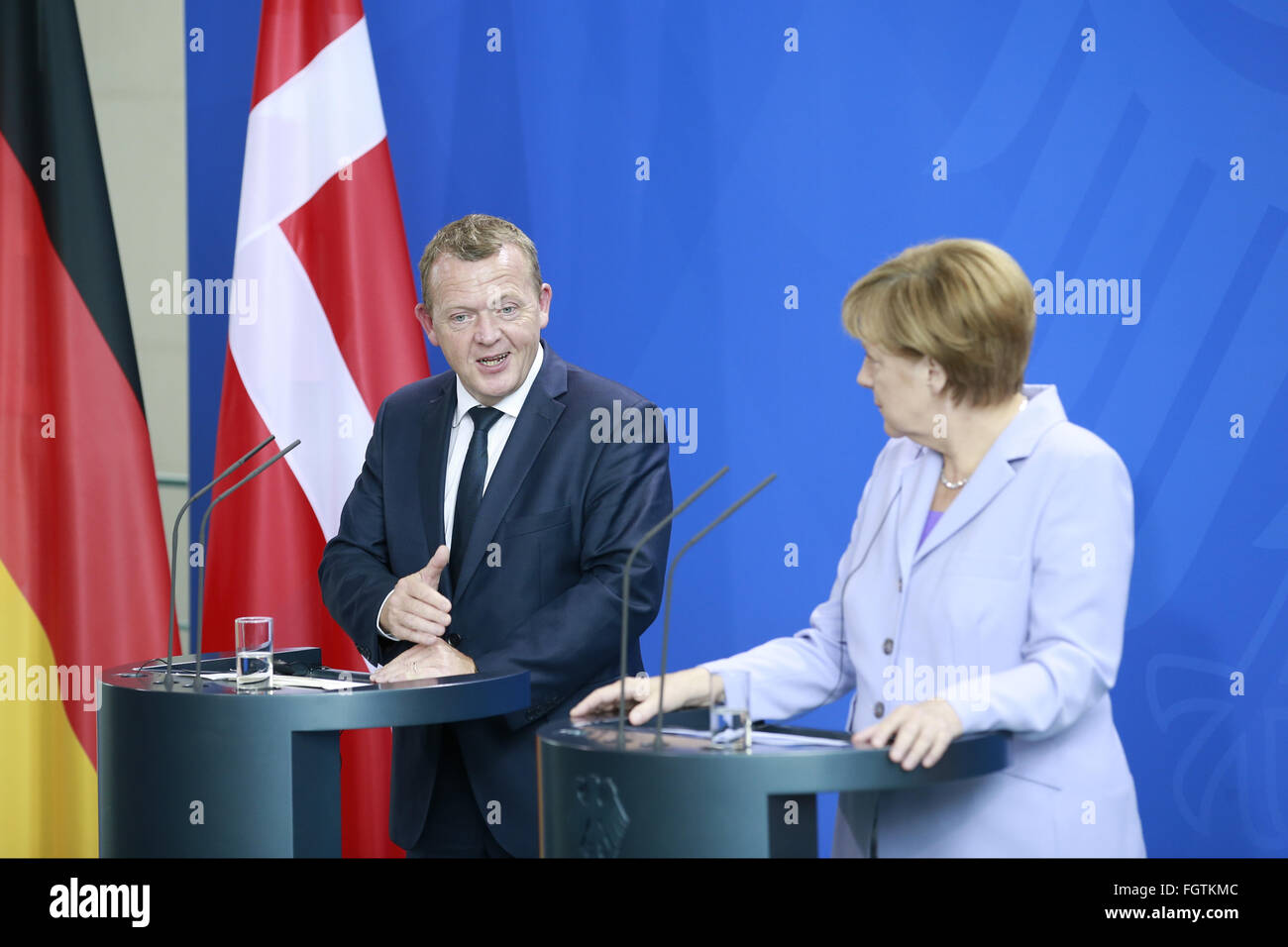 Merkel trifft Rasmussen in Berlin Stockfoto