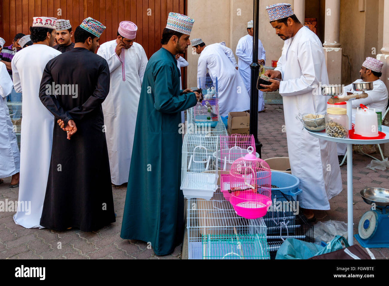 Der Freitag Vogel Markt, Nizwa, Ad Dakhiliyah Region, Oman Stockfoto