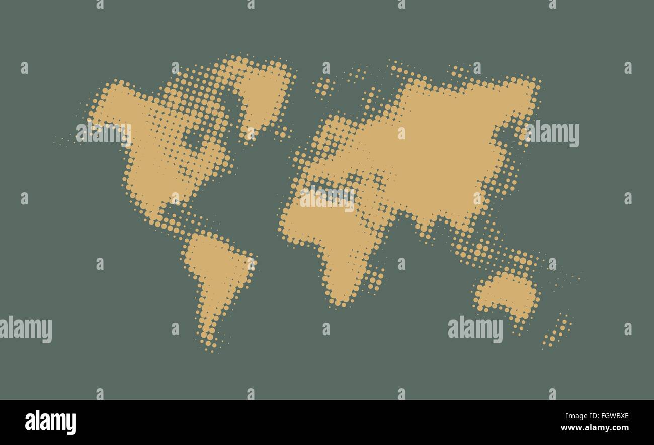 Gelbe Halbton politische Weltkarte Abbildung auf einem grünen Hintergrund. Stock Vektor