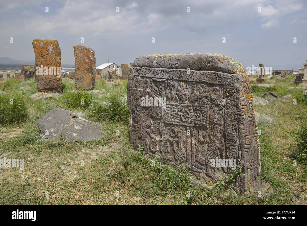 Khatchkars auf dem Friedhof von Noratus, Armenien Stockfoto