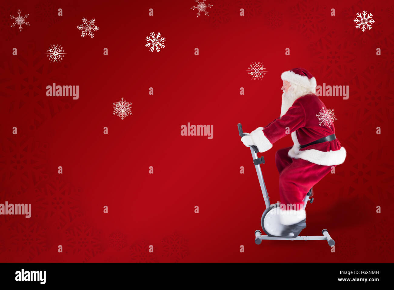 Zusammengesetztes Bild von Santa nutzt ein Hometrainer Stockfoto