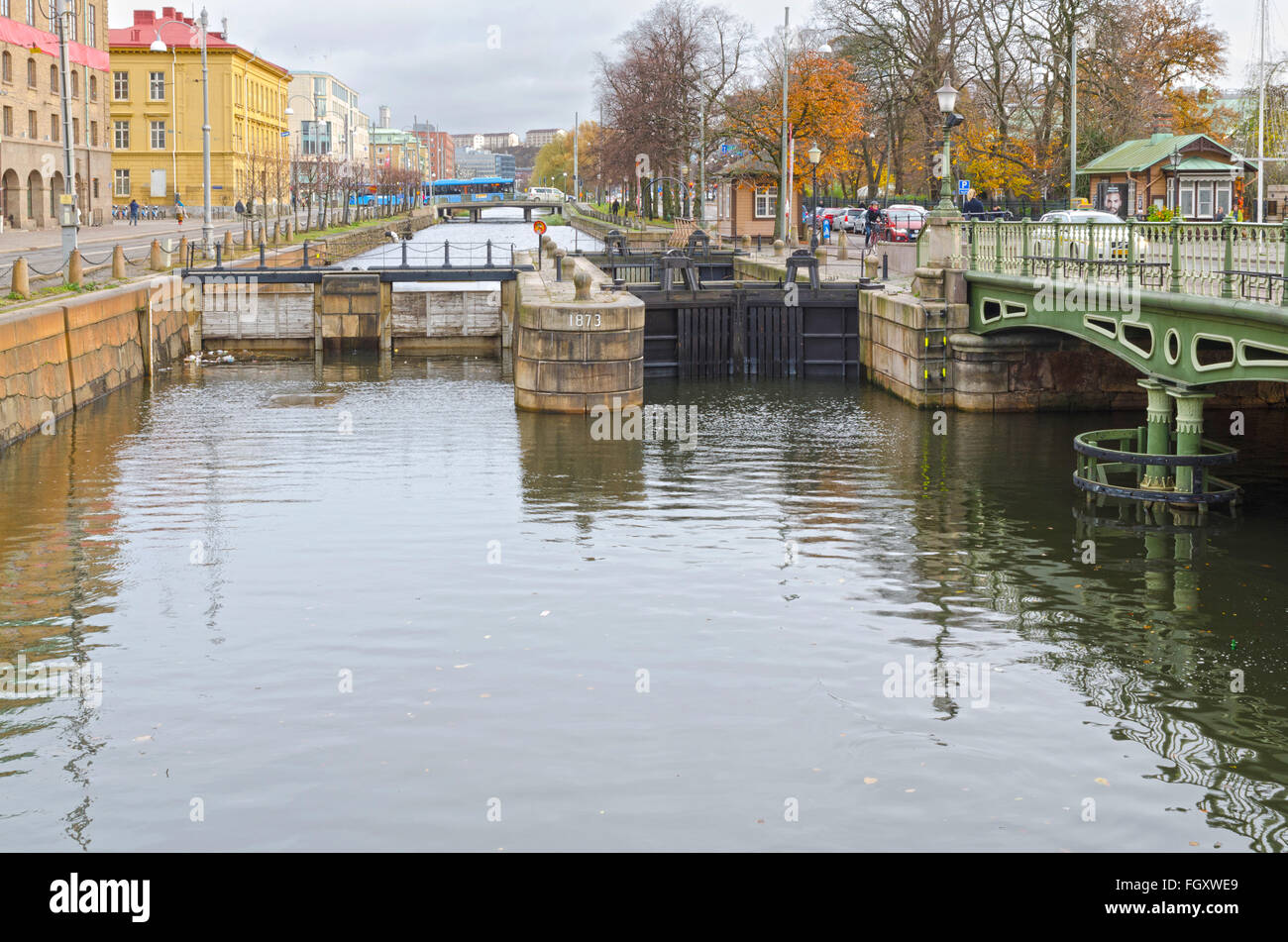eine alte Schleuse in Göteborg auf eines Kanals Stockfoto