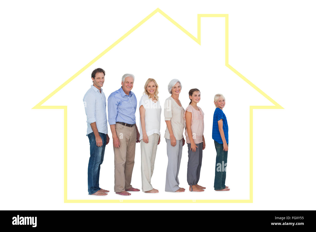 Zusammengesetztes Bild der Fortpflanzungsfähigkeit Familie gemeinsam posieren und Blick in die Kamera Stockfoto