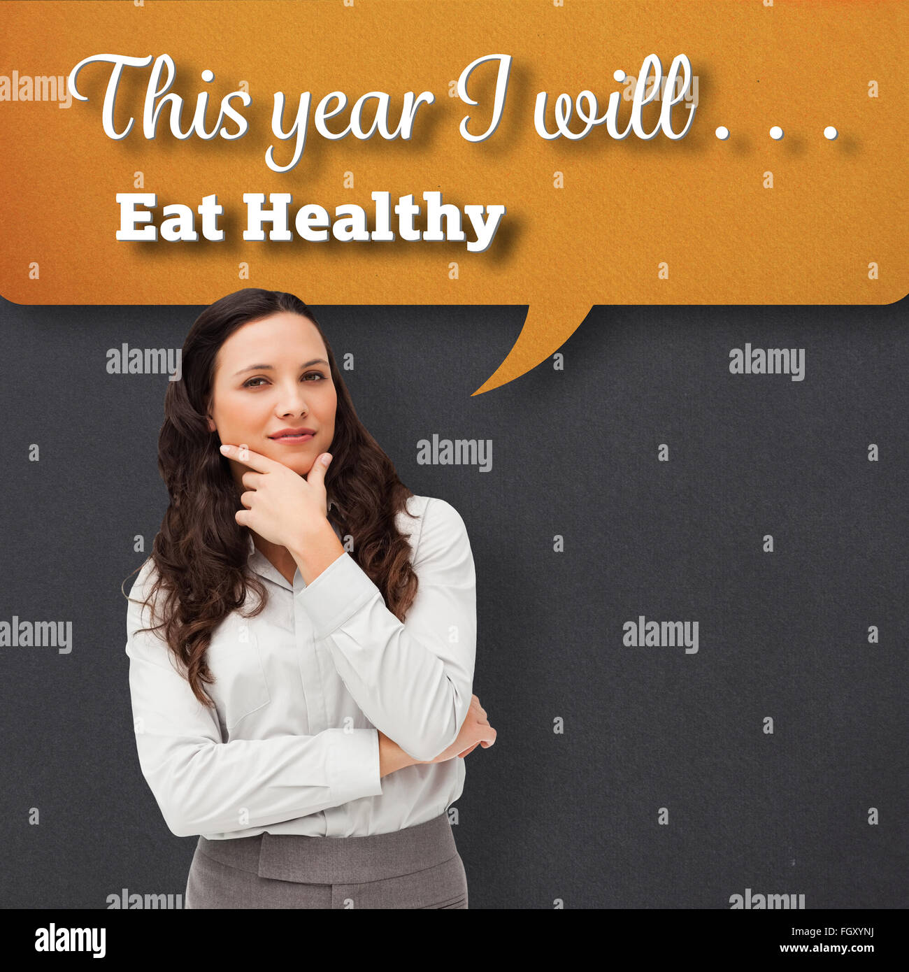 Zusammengesetztes Bild des Porträts eine Geschäftsfrau posiert Stockfoto