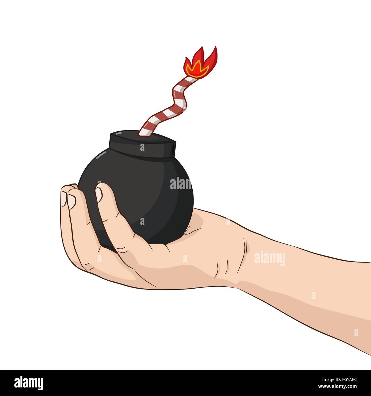 Isolierte Kind an der Hand halten Sie eine Bombe mit einem brennenden Docht Stock Vektor