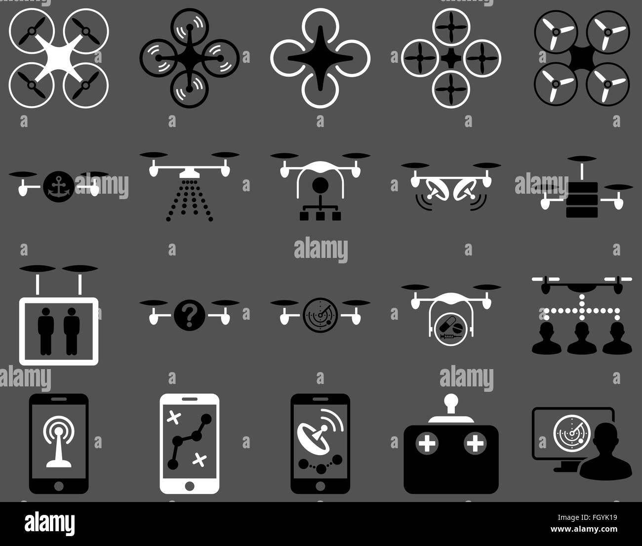 Luft-Drohne und Quadcopter Symbole Stockfoto