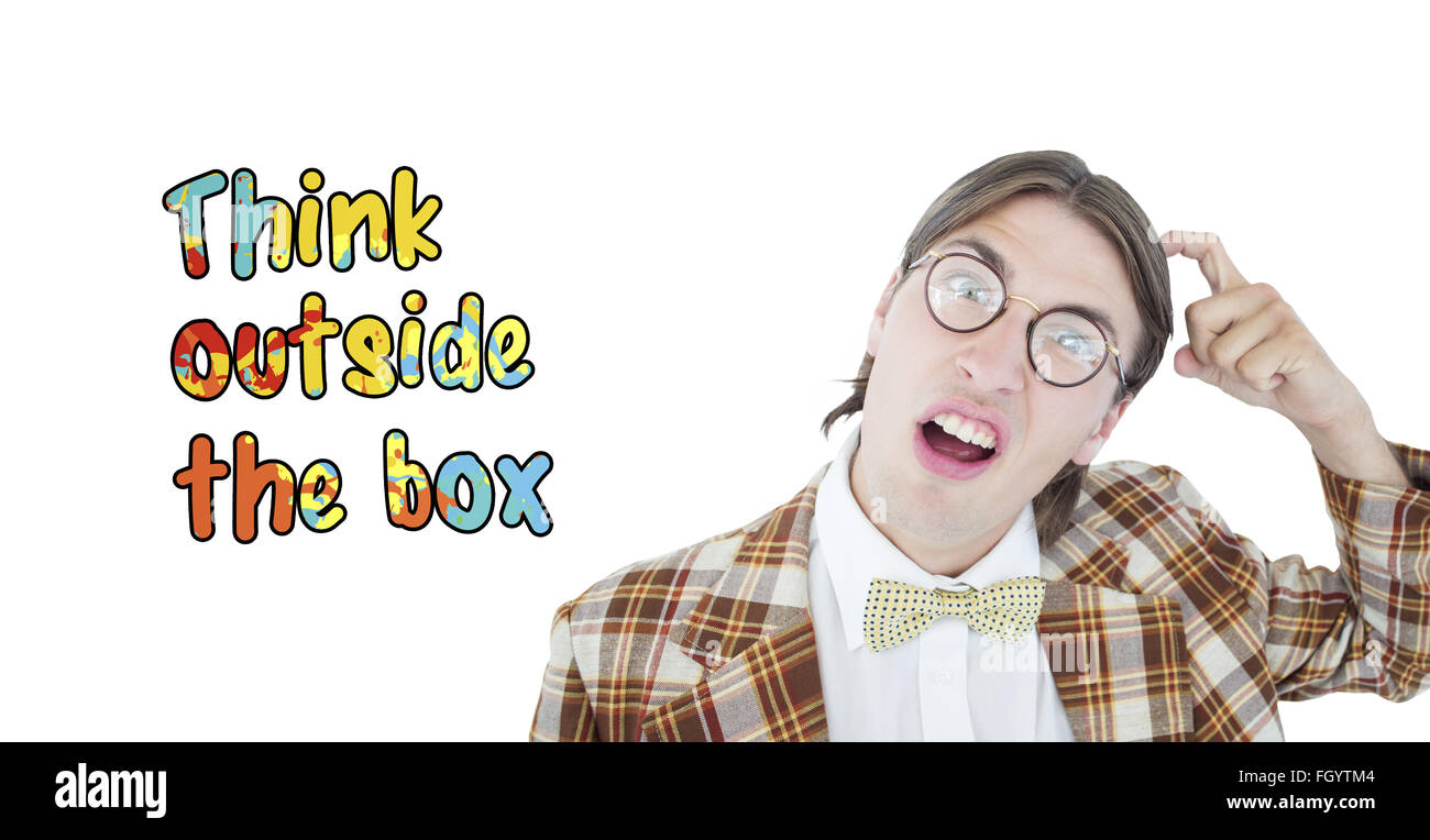 Zusammengesetztes Bild geeky Hipster kratzte sich am Kopf Stockfoto