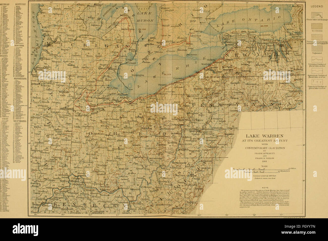 Eiszeitliche Formationen und Entwässerung Features der Erie und Ohio Becken (1902) Stockfoto