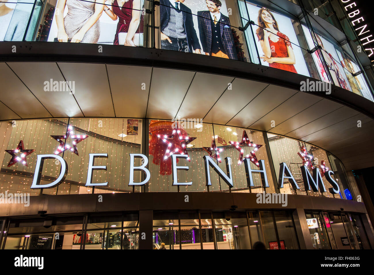Debenhams speichern Weihnachten Liverpool ein Einkaufszentrum Stockfoto