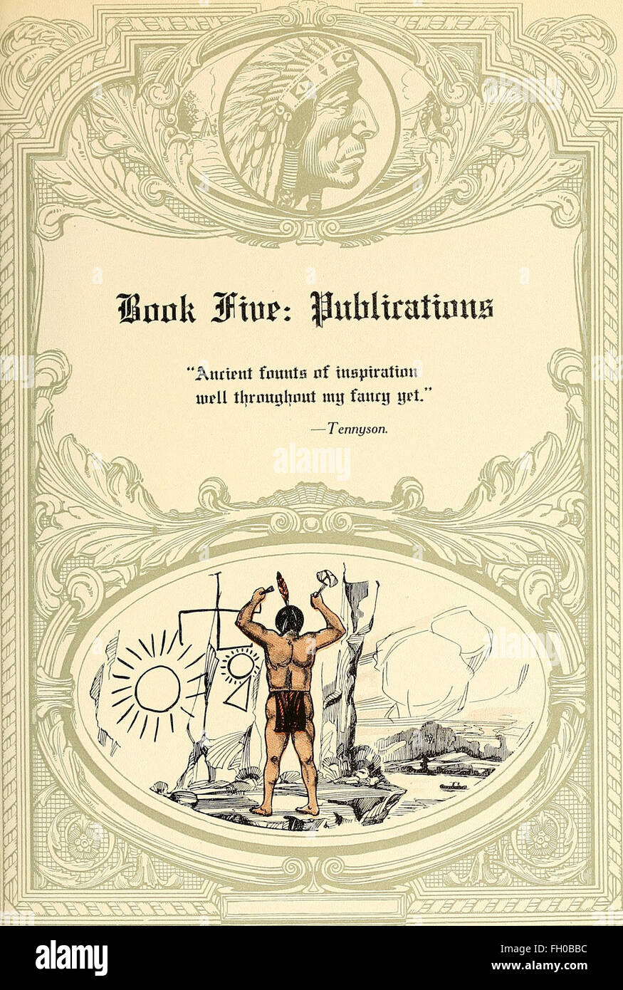 In dieser Publikation aus dem Jahr 1922 werden Lagerdesigns für Beilagen für Buchbereiche vorgestellt und vorgefertigte Vorlagen für die Organisation von Inhalten in gedruckten Materialien angeboten. Stockfoto