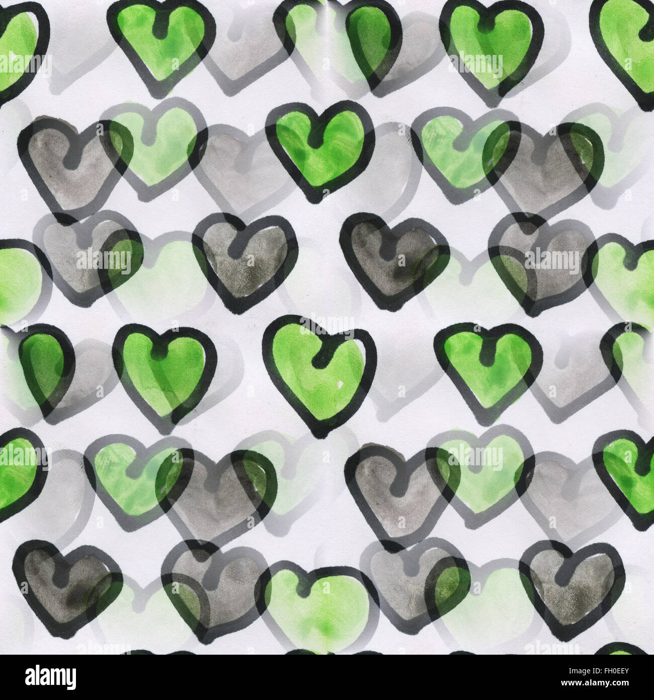Herz grün Kunst Valentines Tag Ornament nahtlose Aquarell handgemachte abstrakt Stockfoto