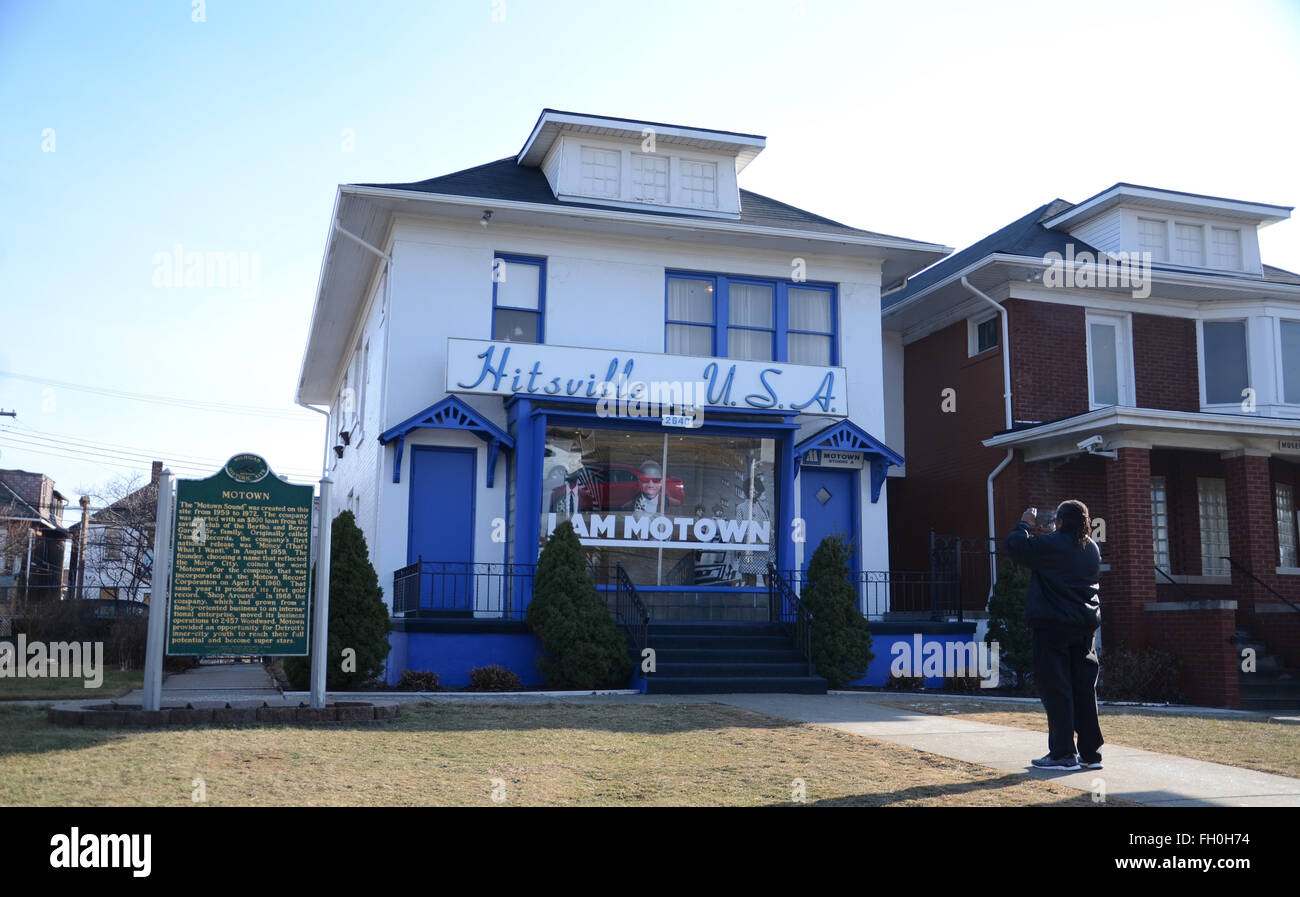 DETROIT, MI - 6 Februar: Ein Besucher fotografiert Detroits Motown Museum am 6. Februar 2016. Stockfoto
