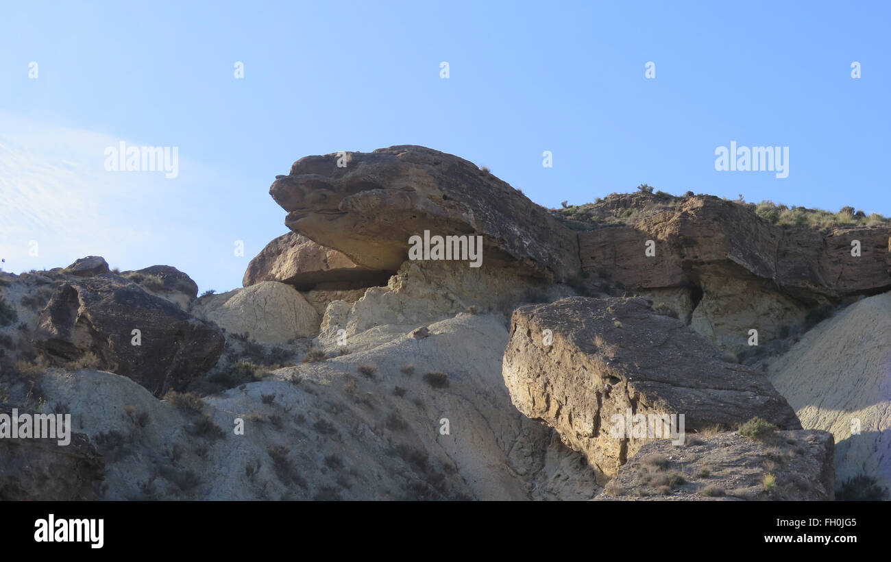 Felsen in Tabernas-Wüste in Almeria Provinz Andalusien Spanien Stockfoto