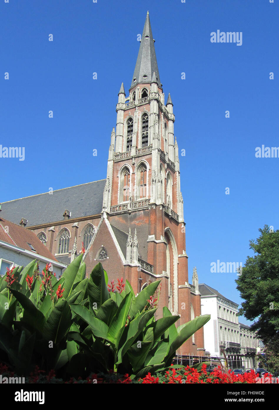 SInt Jozef (St. Joseph) Kirche in Aalst. Einem neugotischen Gebäude aus dem Jahr 1877, das unter Denkmalschutz. Stockfoto