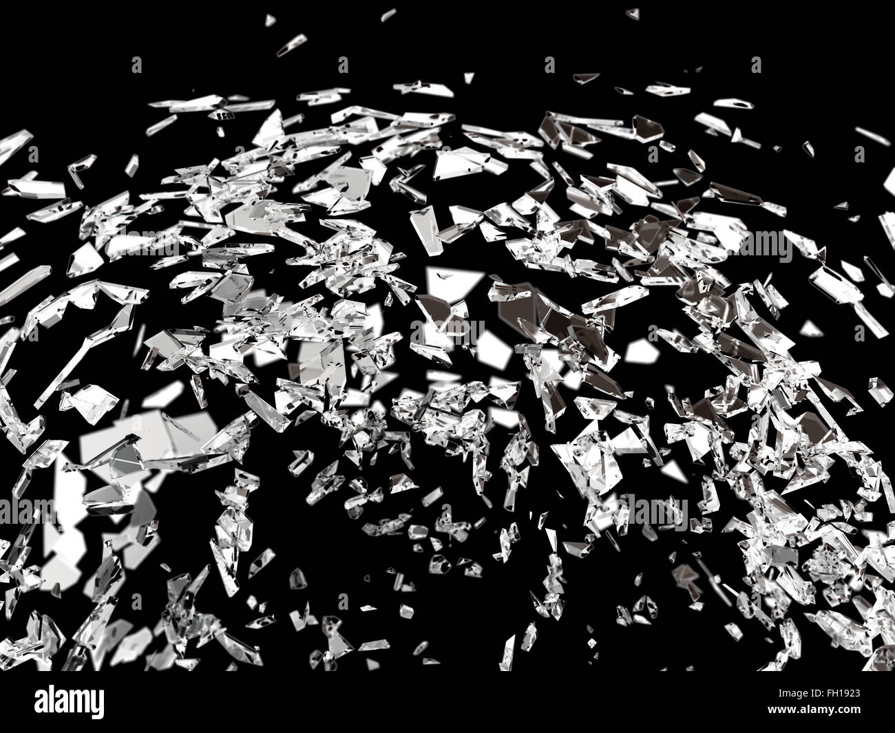 Zerstoerte oder gebrochene Glas auf schwarz isoliert hohe Auflösung Stockfoto