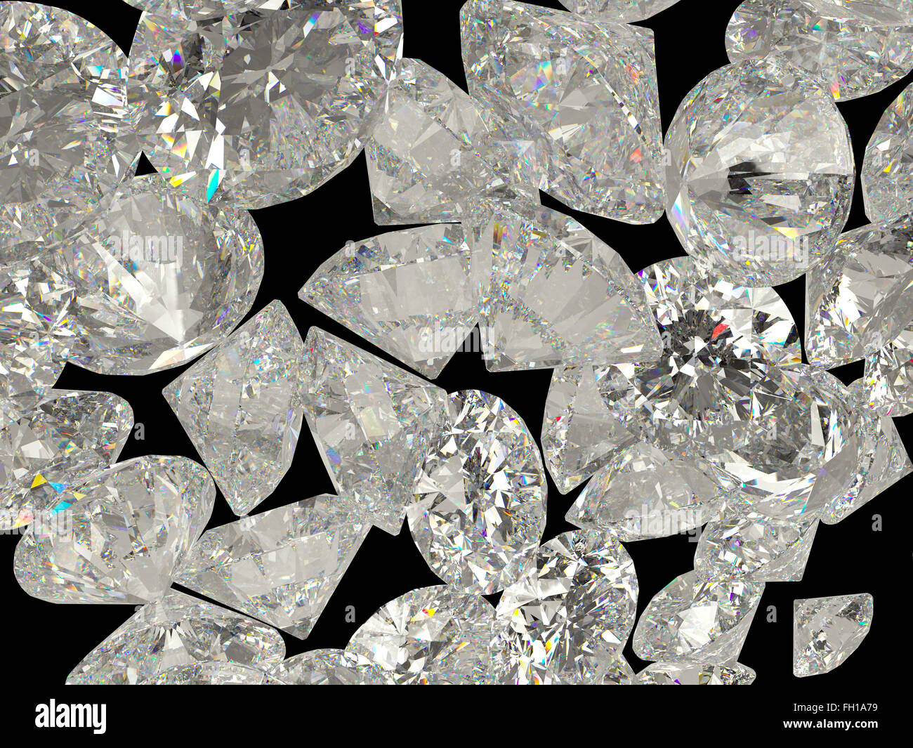 Diamanten oder Schmuck Edelsteine auf schwarzem Hintergrund isoliert Stockfoto