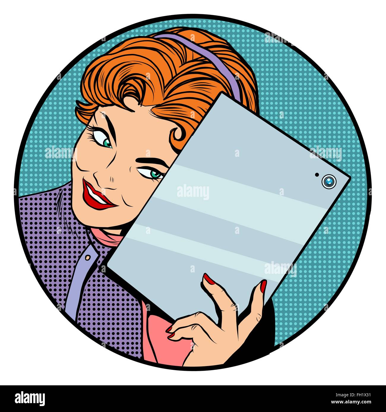 Mädchen mit mobilen tablet Stock Vektor