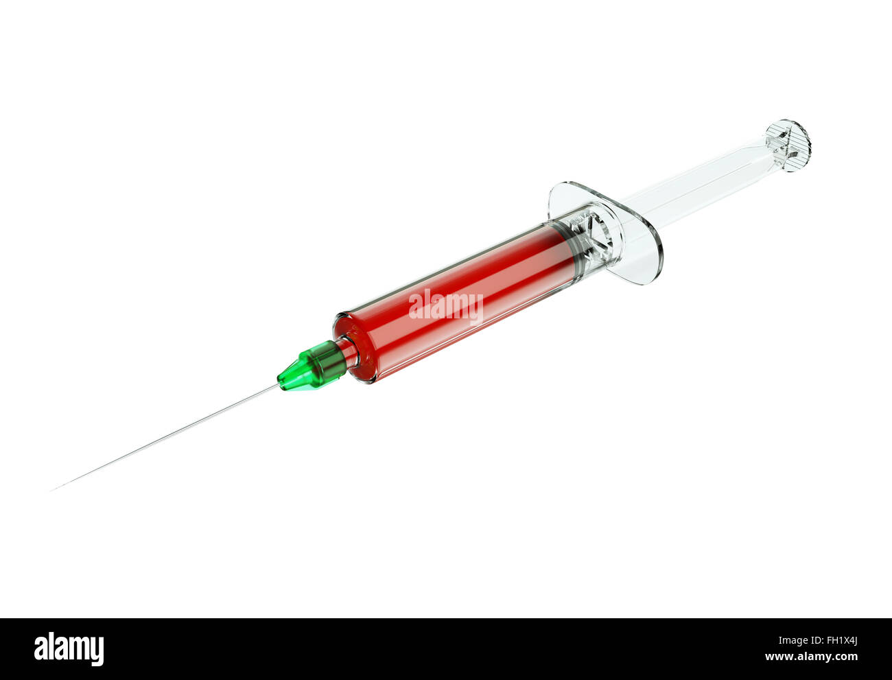 Medizinische Spritze mit Medikamenten zur Injektion isoliert auf weiss Stockfoto