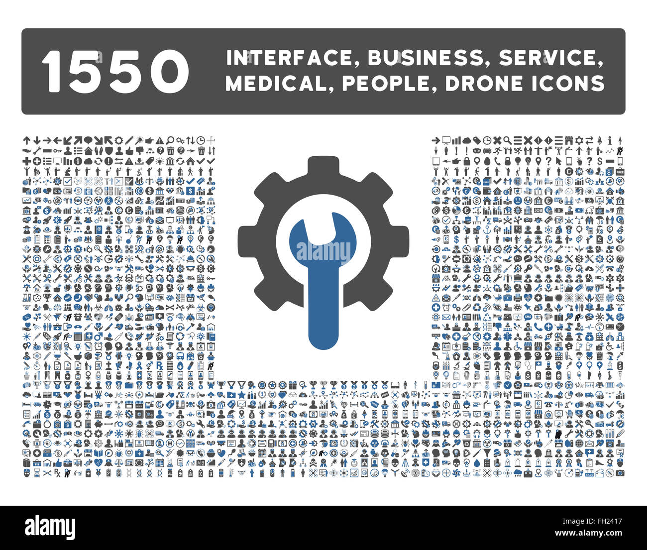 Schnittstelle, Geschäft, Werkzeuge, Menschen, Medizin, vergibt Vektor-Icons Stockfoto