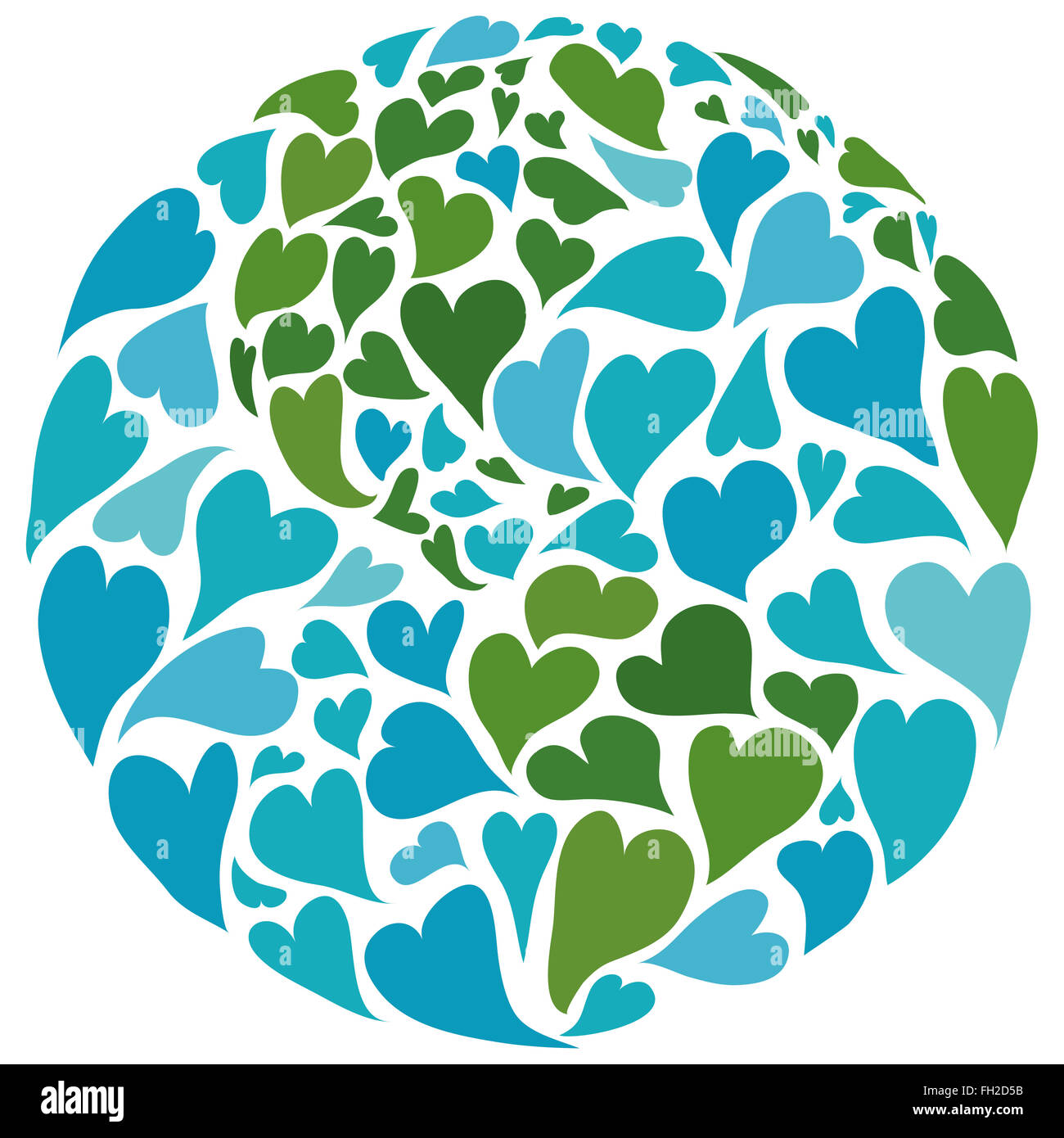 Planet Erde Aus Herzen. Symbol des Friedens. Amerika in der Mitte. Stockfoto